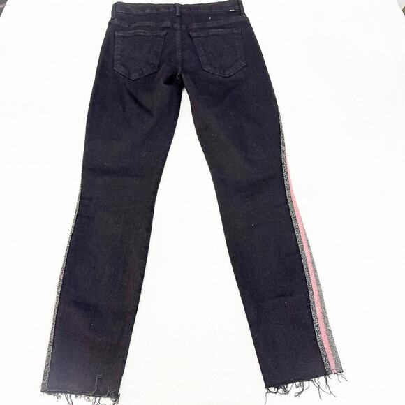 Mother High Waisted Looker Ankle Fray Guilty Glitter Race Black Denim Jeans SZ27 - Picture 3 of 10